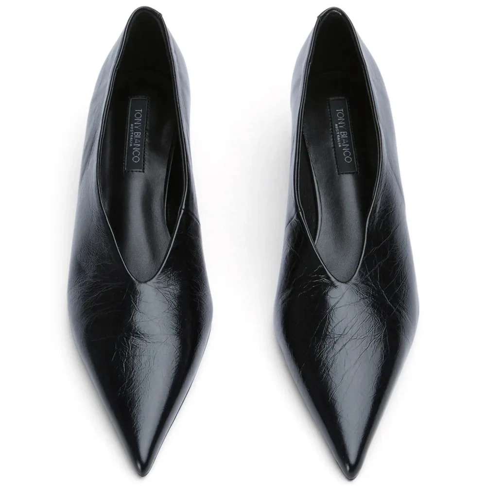 Tony Bianco Black Pointed Toe Leather Heels